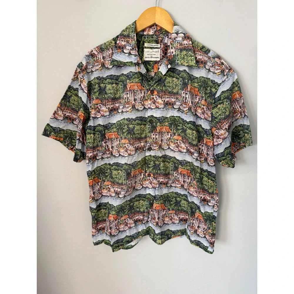 Reyn‎ Spooner Jimmy Buffett Egyptian Cotton Hawaiian Shirt Scenic Harbor Mens L